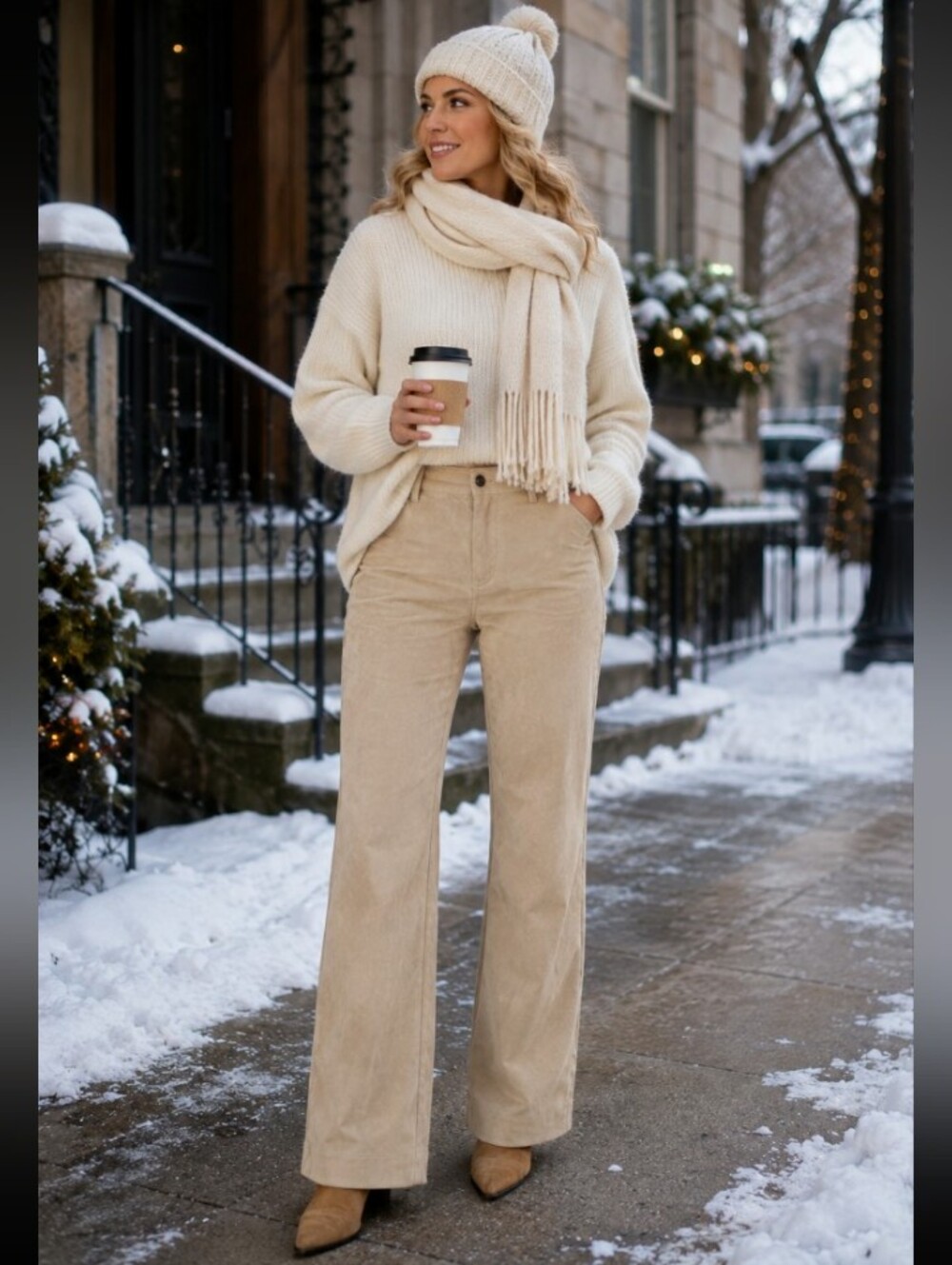 High-waisted lined tan suede pants.